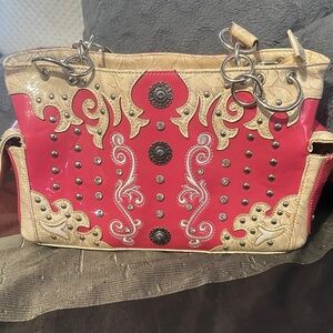 Stylish Pink and Cream Women's Handbag